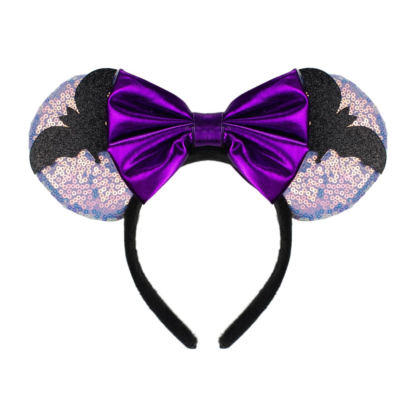 LED Mouse Ear Light Up Headband, Sequin Purple Bow Hairband, Flash Glowing Party Decoration Headwear Hair Accessories for Women Girls