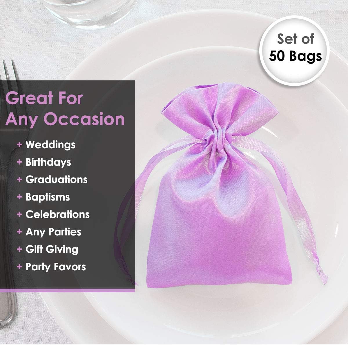 Lavender Satin Gift Bags - 5" x 8" Jewelry, Wedding Favor, Baby Shower & Bags - 50 per Pack