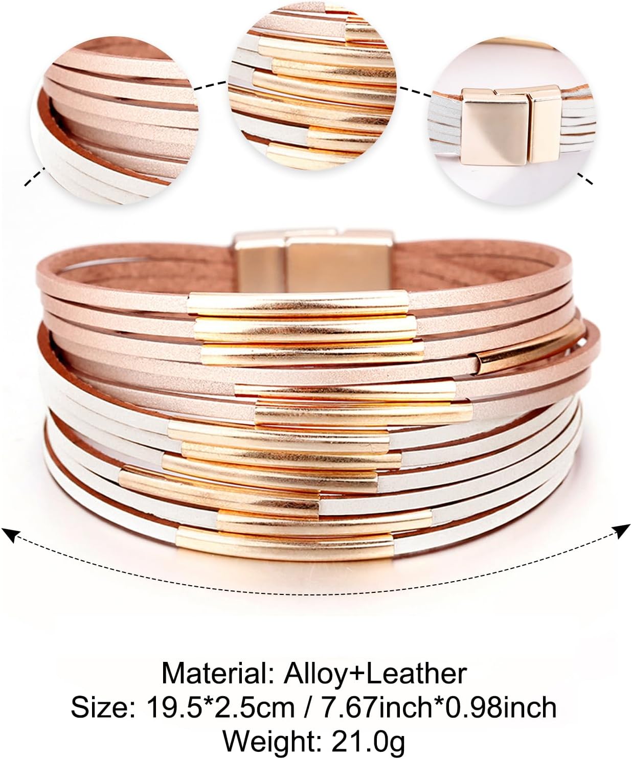 Fesciory Leather Wrap Bracelets for Women, Boho Leopard Multi-Layer Crystal Beads Cuff Bracelet Jewelry