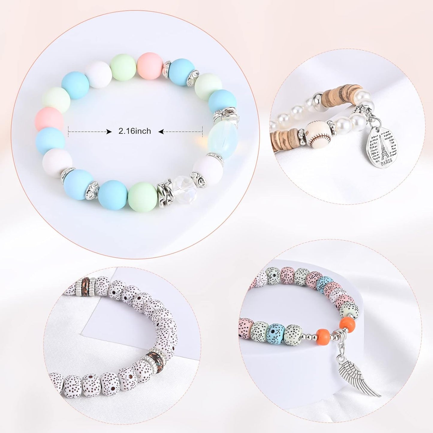 Bohemian Bracelet Sets for Women - 6 Sets Stackable Stretch Bracelets Multi-color Boho Jewelry for Women Hippie Bracelets Dainty Jewelry