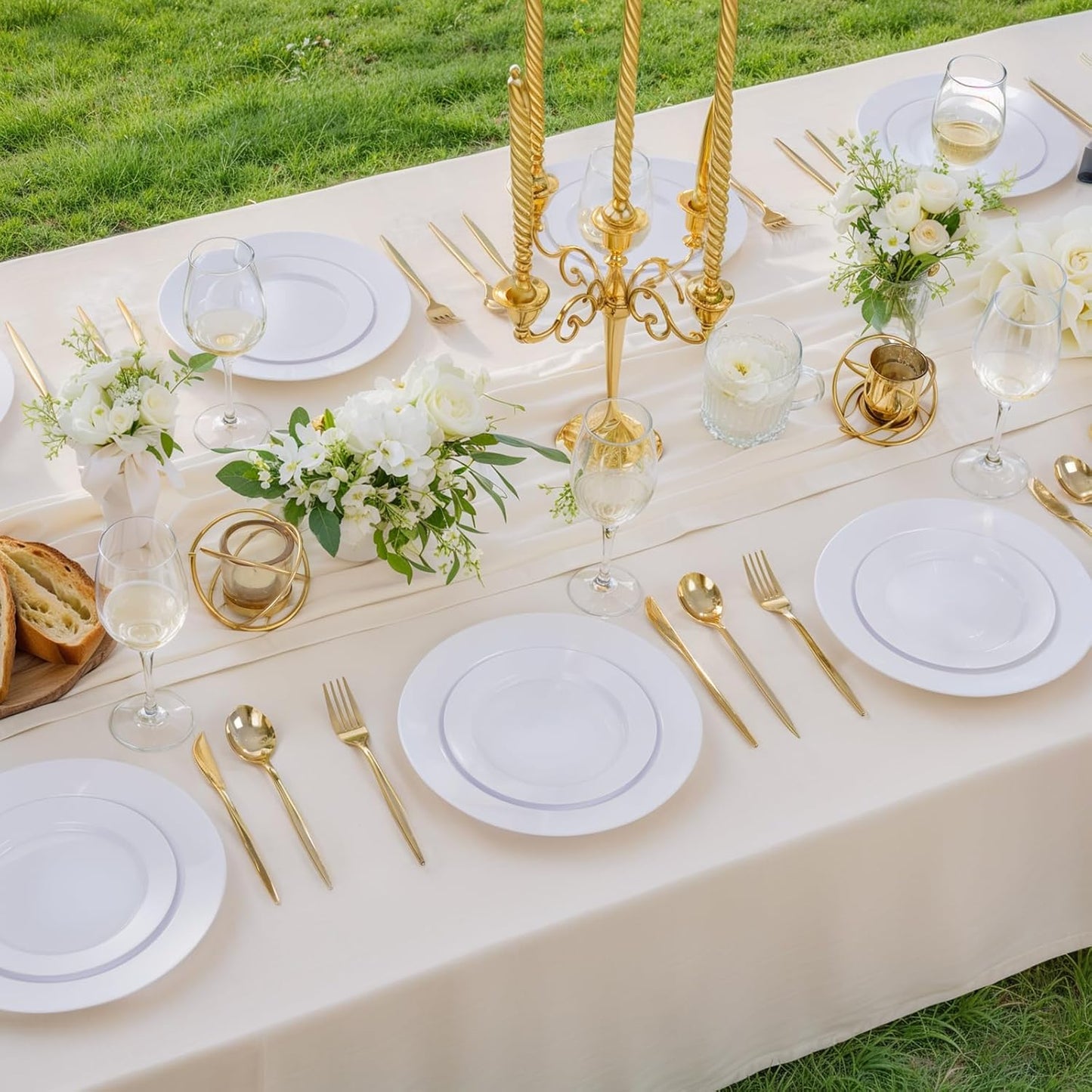 KIRE 120PCS White Plastic Plates - Heavy Duty White Disposable Plates for Party/Wedding - Include 60Pieces 10.25inch White Dinner Plates - 60Pieces 7.5inch White Dessert/Salad Plates