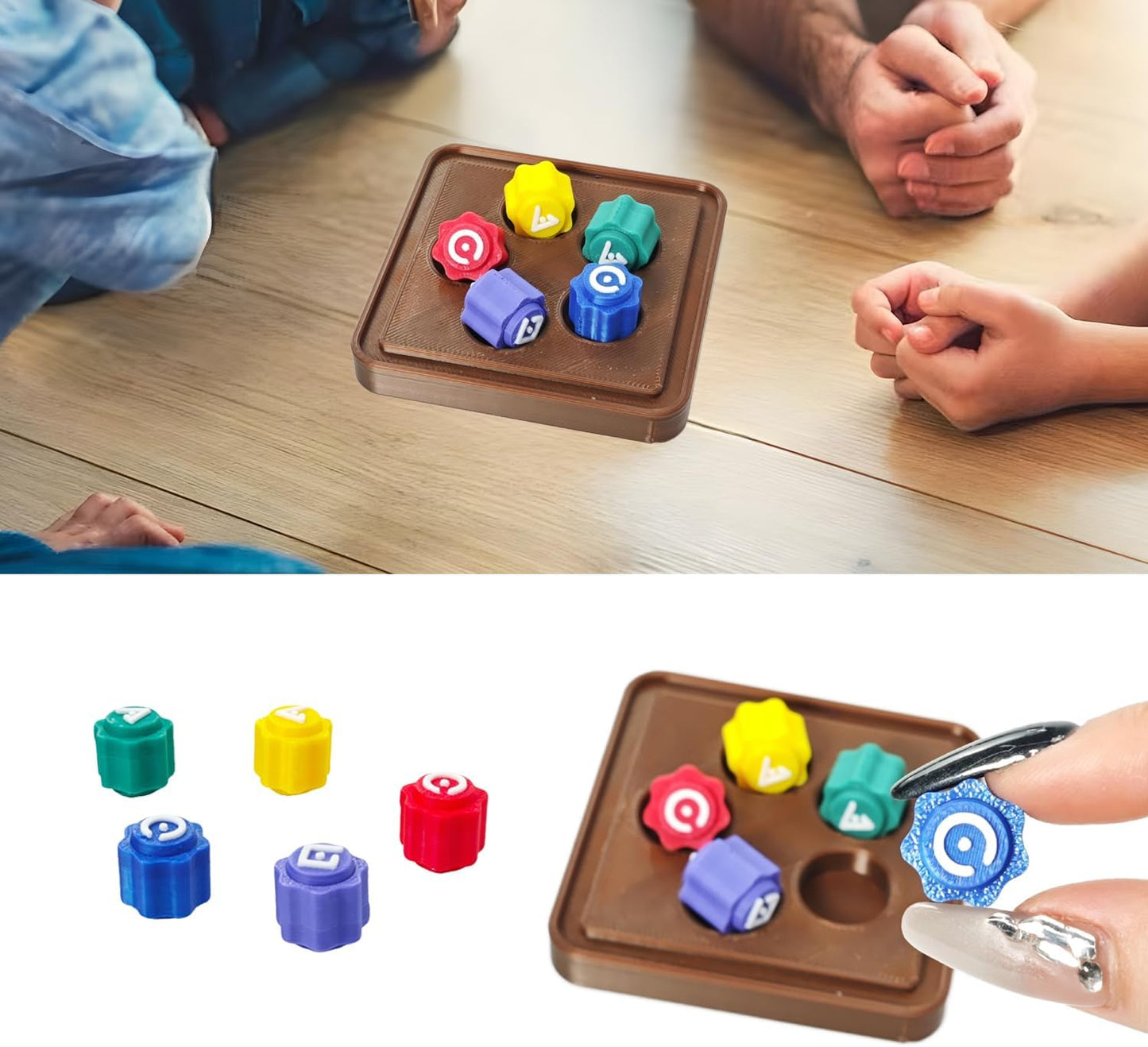 Gonggi Korean Game Stone Set,Traditional Korean Tossing Stone Game, Korean Gonggi Jack Stone Pebbles Set (BrownBase, 5Stone+1Base)