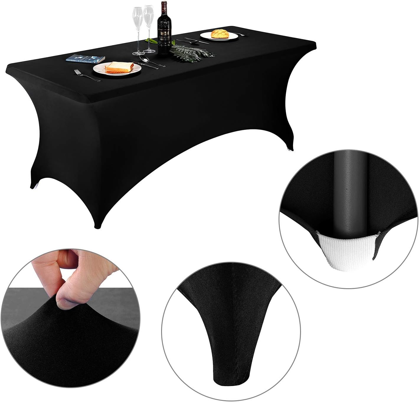 LZY Spandex Fitted Stretch Table Cover for 6 ft or 4ft or 8ft Folding Table, Rectangular Cocktail Tablecloth, Perfect for Party or Banquet (6FT Black)