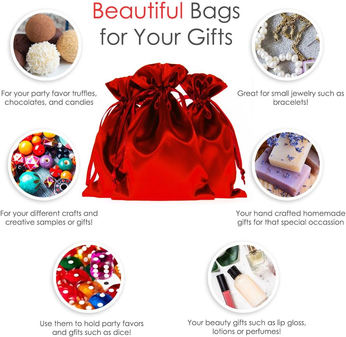Knitial 4" x 6" Ruby Red Satin Gift Bags, Jewelry, Wedding Favor Drawstring Bags Baby Shower Christmas 50 Count