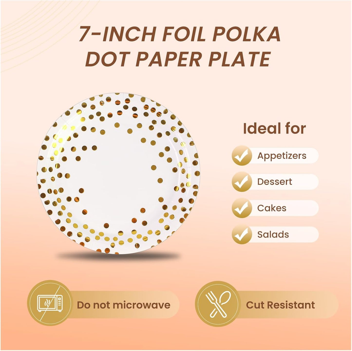 75PCS Paper Plates and Napkins Set - White and Gold Dot Disposable Party Dinnerware Includes Paper Plates, Napkins, Forks Decorations for Birthdays, 2025 Graduations, Weddings and Holidays, Serves 25