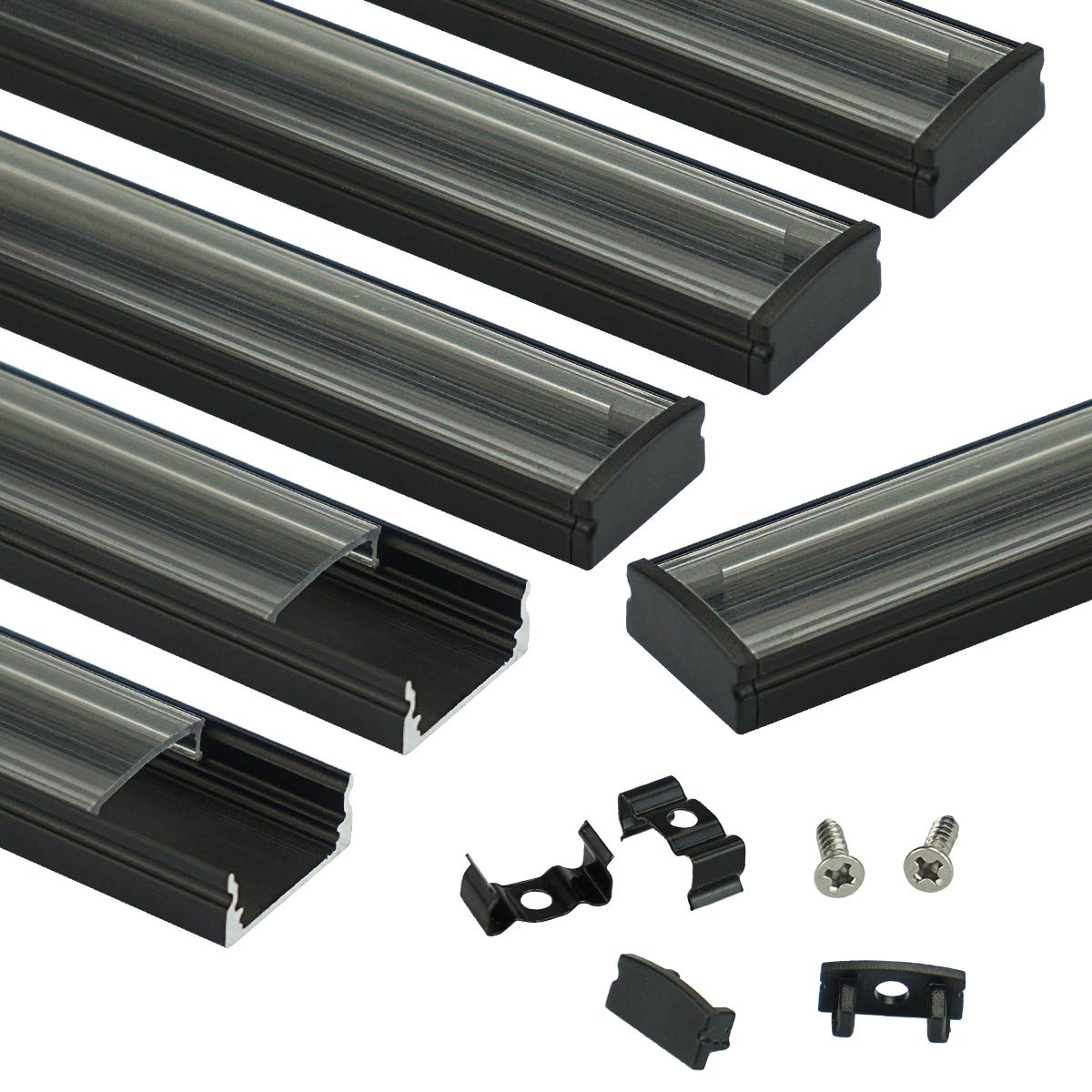 Muzata 6Pack 3.3FT/1M LED Channel Black Aluminum U Shape LED Strip Channel with Transparent Clear Cover Easy Installation with Paper User Manual U1SW BT 1M