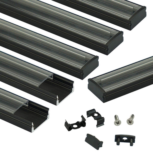 Muzata 6Pack 3.3FT/1M LED Channel Black Aluminum U Shape LED Strip Channel with Transparent Clear Cover Easy Installation with Paper User Manual U1SW BT 1M