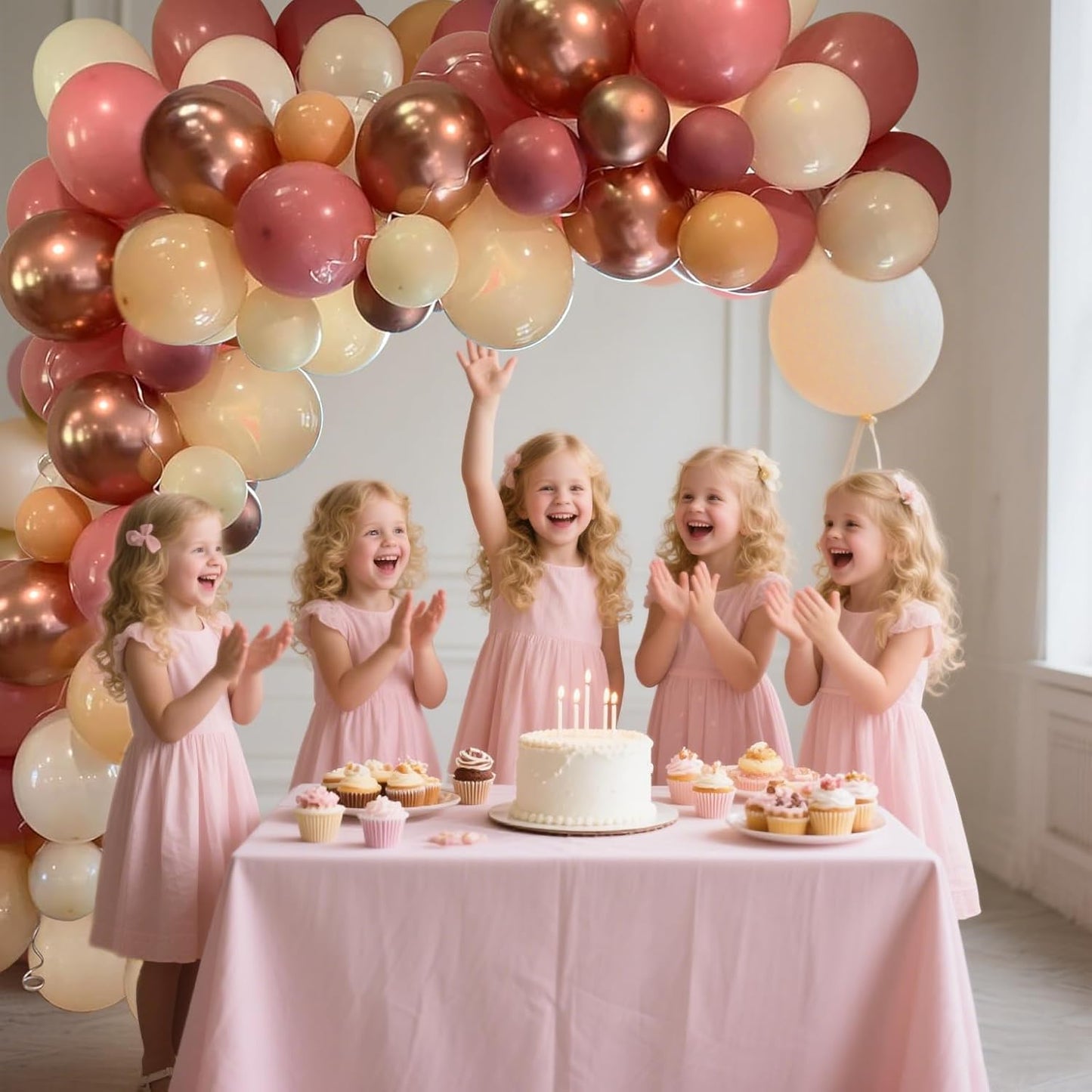 CVPARTON Retro Blush Pink Balloons 55 Packs 12 Inch Dusty Pink Metallic Chrome Rose Gold Nude Ivory White Balloons for Birthday Girls Boho Baby Shower Bridal Shower Wedding Themed Princess Party