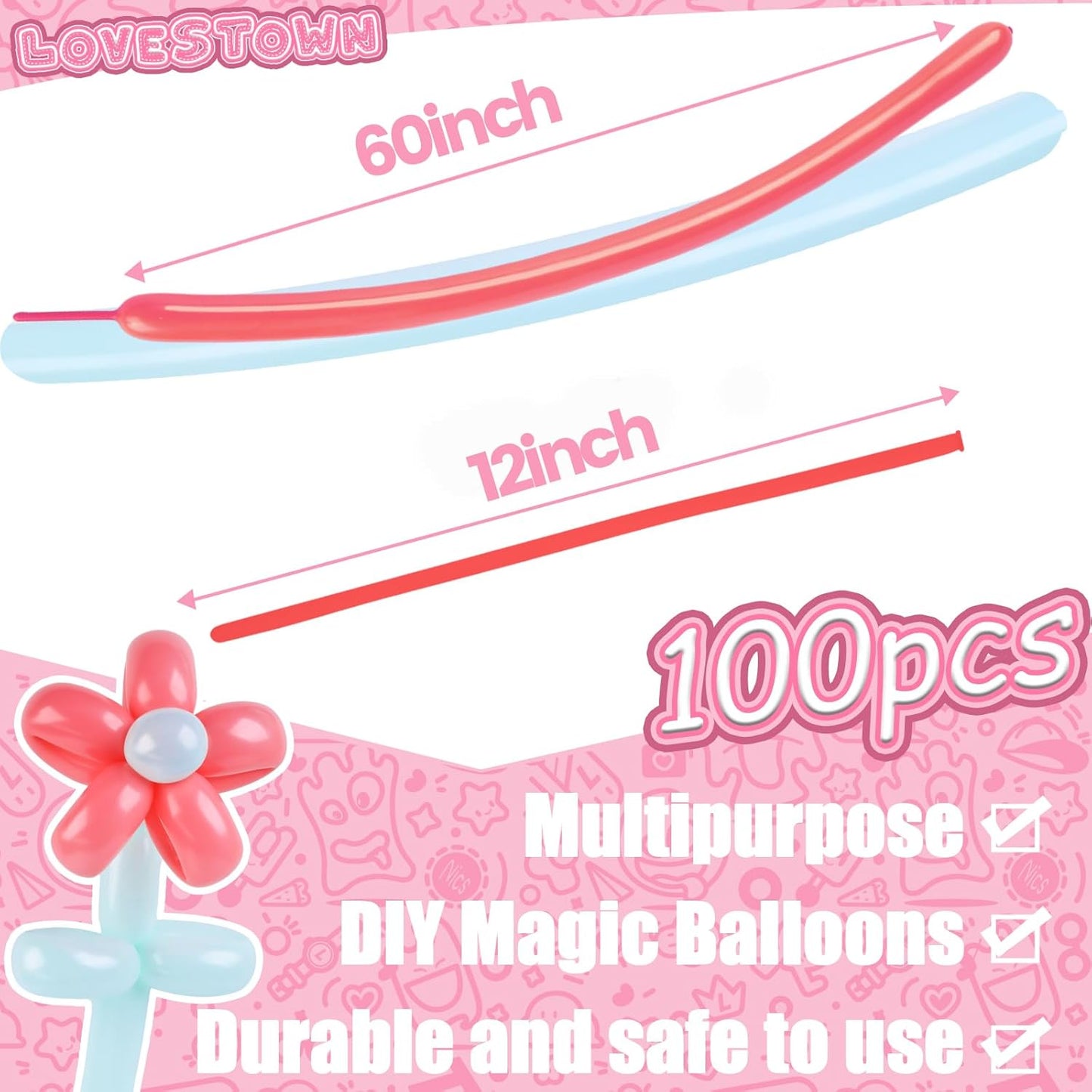 LovesTown 260 Pastel Long Balloons,100PCS Colorful Twisting Balloons Thickening Latex for Modeling Animal Model Weddings Birthdays Festival Party Decoration