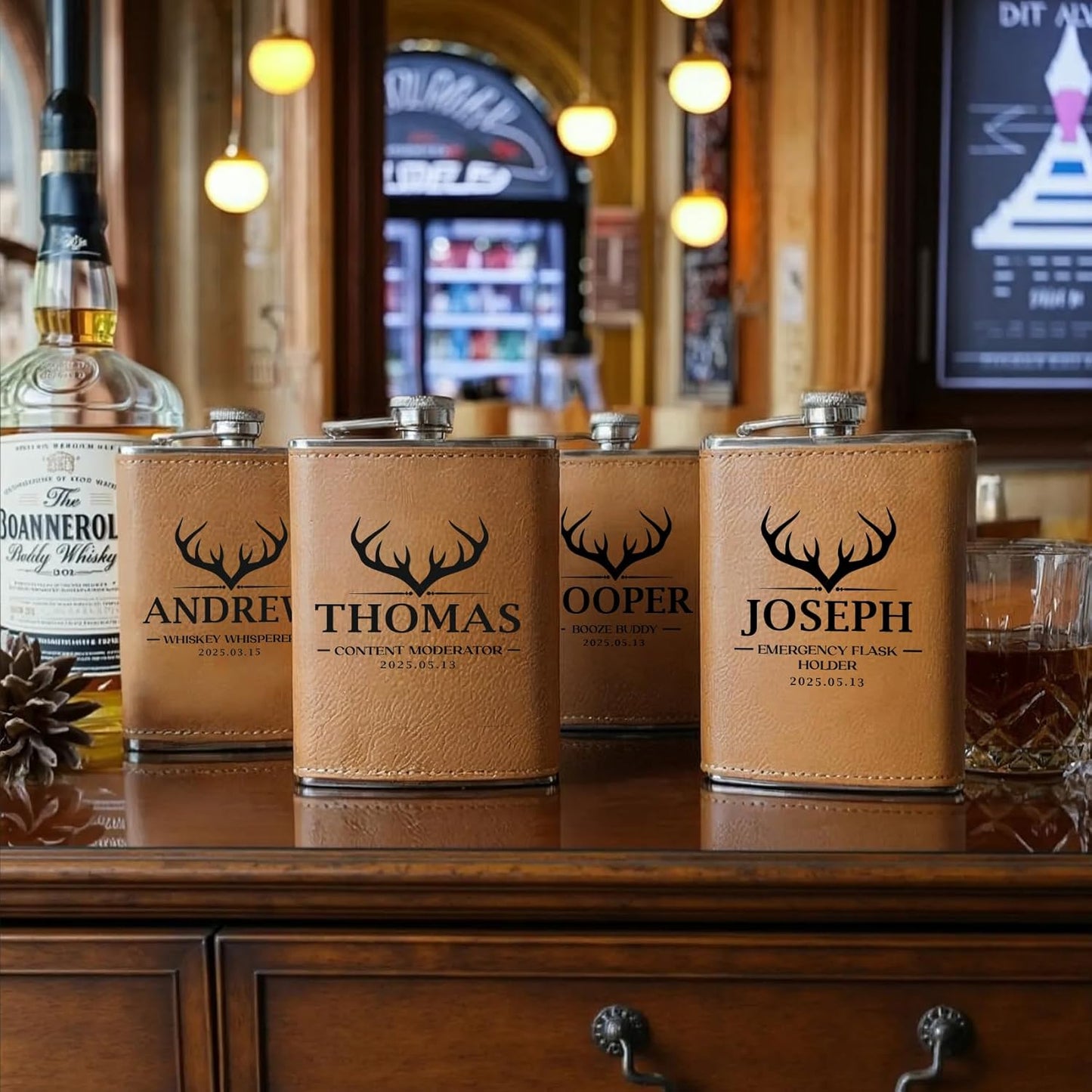 ELEGANTPARK Personalized Groomsmen Gifts for Wedding Custom Flask Monogram Groomsmen Proposal Gifts Bachelor Party Favor for Groom Best Man Stainless Steel 8 OZ Black Hip Flask for Liquor 1 PCS