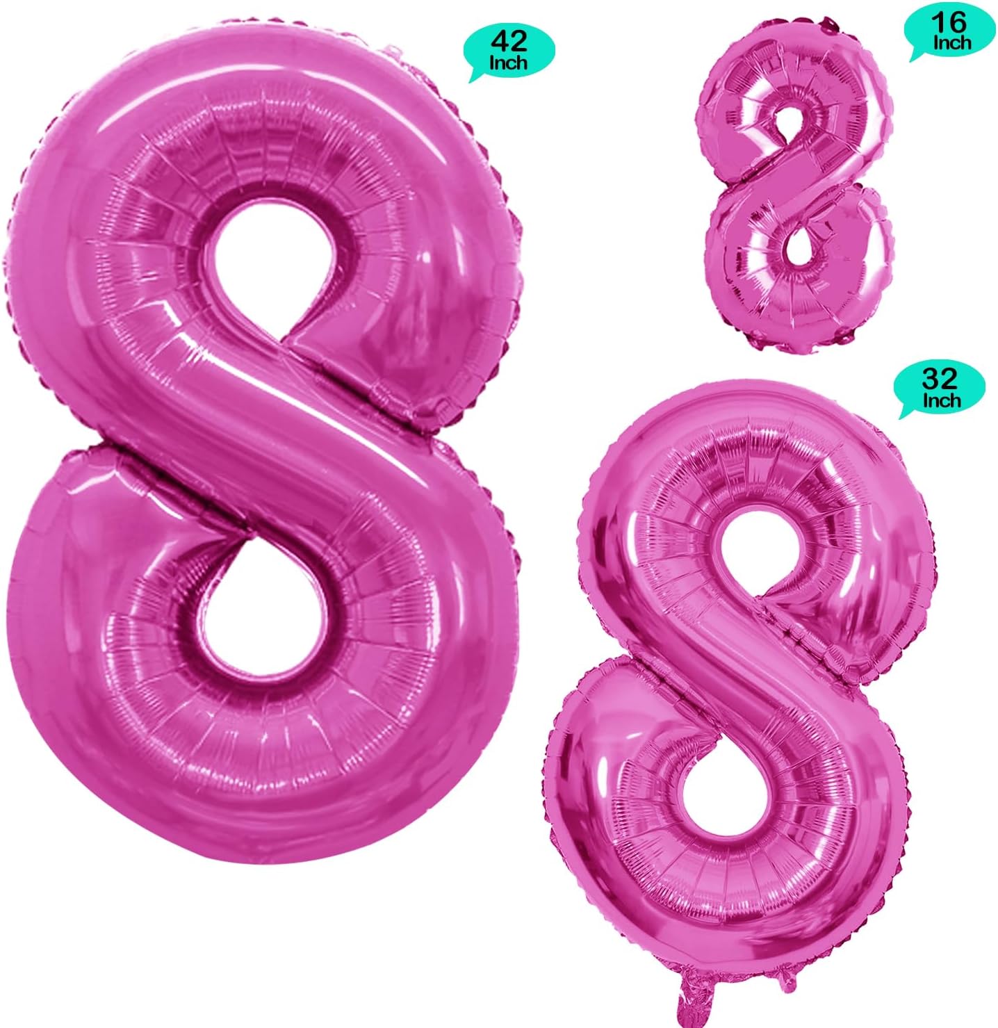 GOER Hot Pink Foil Balloons Number 8,Huge Number Balloons for 8th Birthday Party Supplies Anniversary Decorations(3 pcs,42 inch,32 inc,16inch)