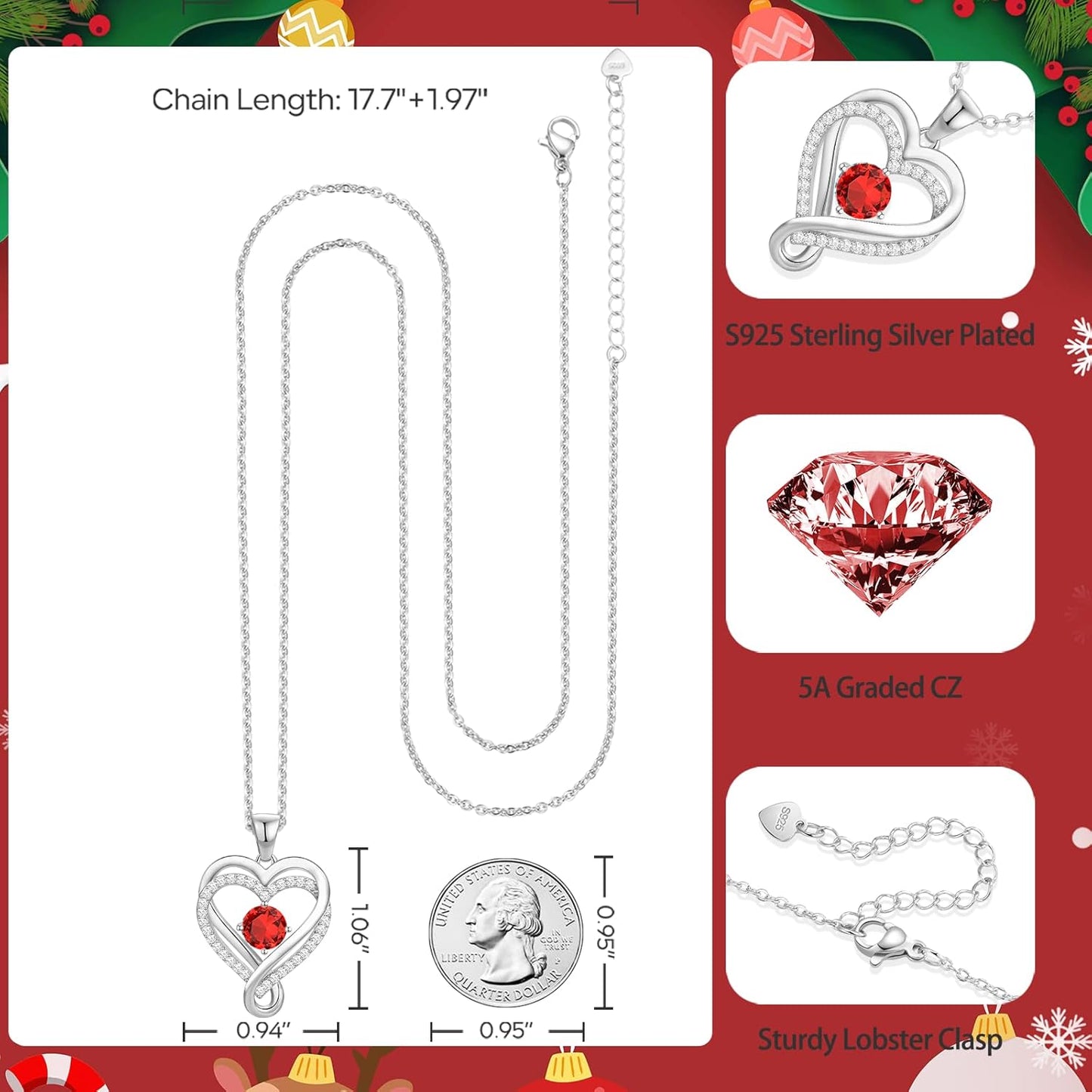 18K Rose Gold Infinity Love Heart Birthstone Necklace for Women Wife, Anniversary for Women Wife Birthday Gift for Her Girlfriend Mom Daughters, I Love You Women's Jewelry S925 Sterling Silver