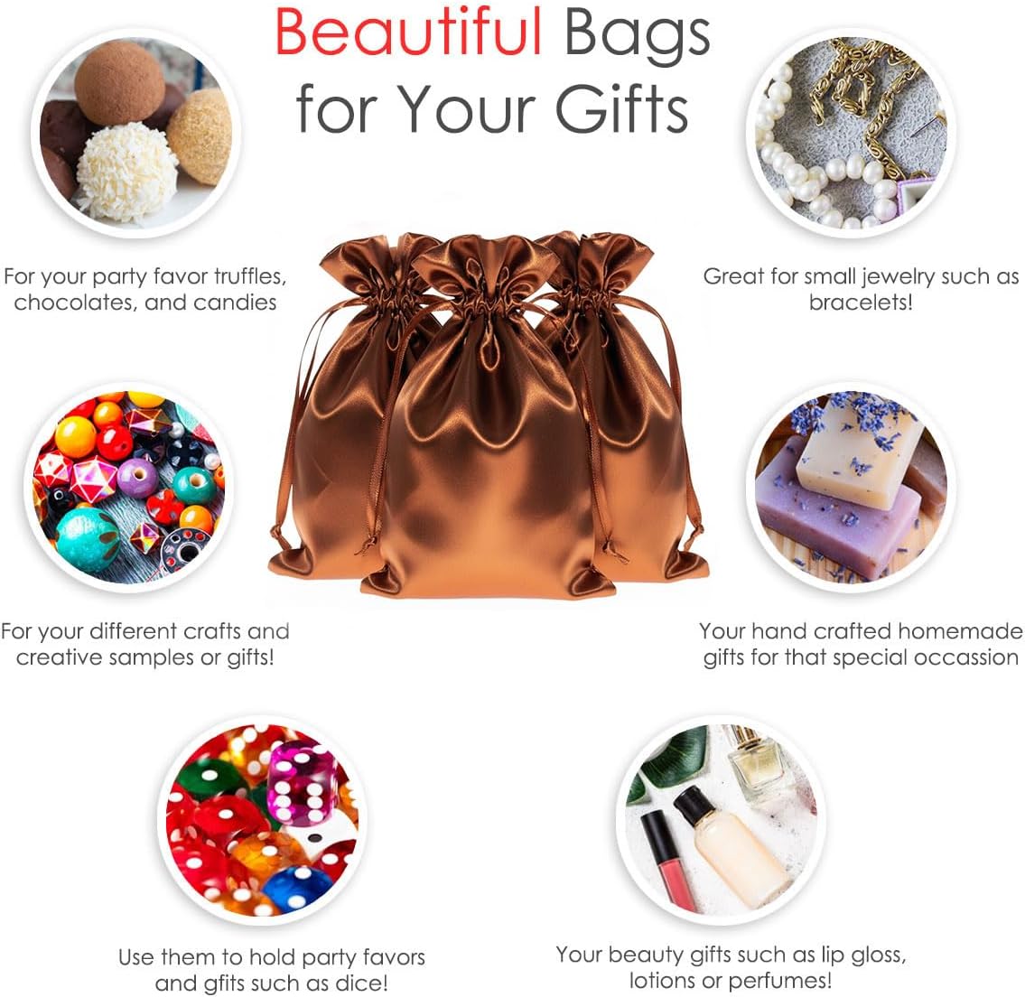 Knitial 5" x 8" Copper Satin Gift Bags, Jewelry, Wedding Favor Drawstring Bags Baby Shower Christmas 50 Count