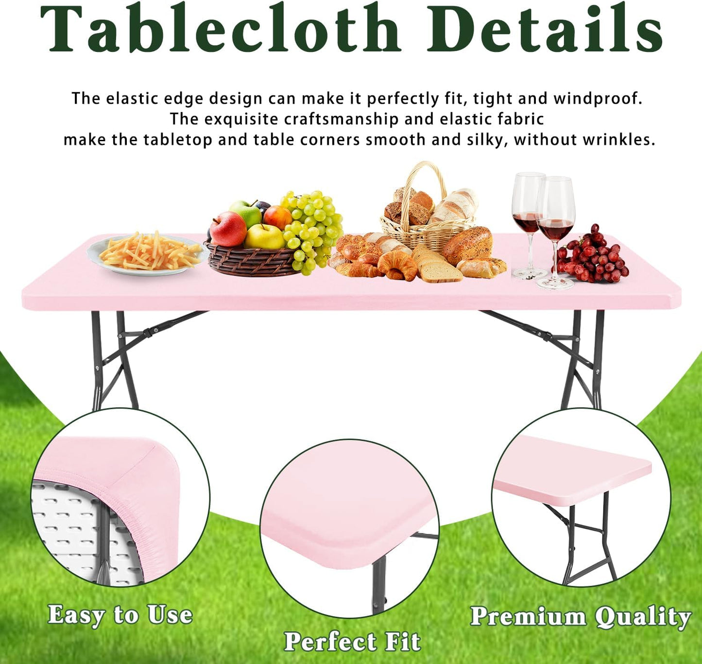 6 Pack Picnic Table Cover Fitted Elastic Tablecloth for 8 Foot Rectangle Tables Waterproof Stretch Washable Folding Indoor Outdoor Spandex Table Cloth for Parties Banquet Camping (Pink,30" x 96")