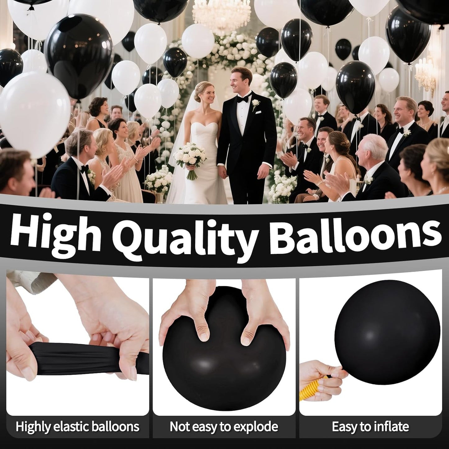 KAWKALSH Black Balloon 110pcs, 12 Inch Thickened Latex Party Balloons Helium Bright Color for Birthday Baby Shower Wedding Party Supplies Arch Garland Decoration