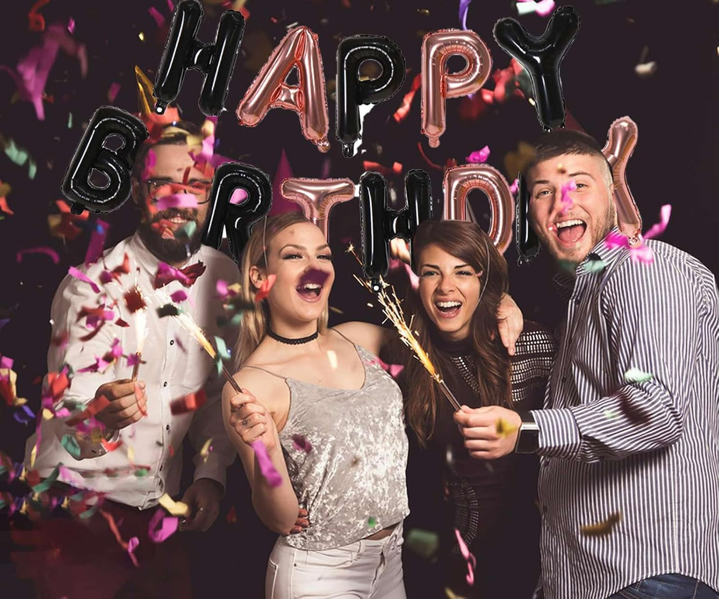 KALOR Black and Rose GoldHappy Birthday Balloons Banner, 16 Inch Mylar Foil Letters Balloon Sign for Women, Men, Boys & Girls Kids Birthday Decorations Photo Backdrop