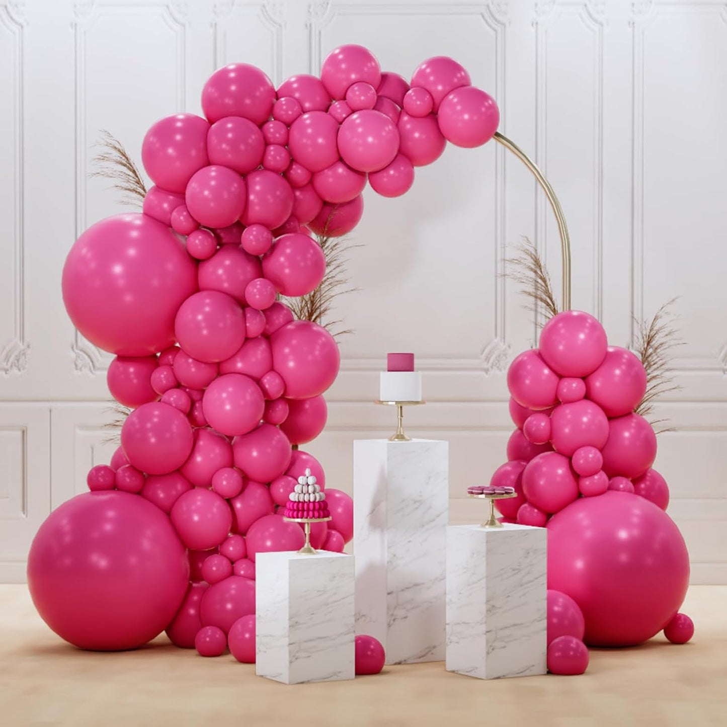 PartyWoo Hot Pink Balloons 128 pcs Different Sizes of 18 12 10 5 Inch Magenta Fuchsia Dark Pink Balloon Arch Kit Garland for Valentine's Day Baby Shower Princess Birthday Party Decorations Pink-Y12