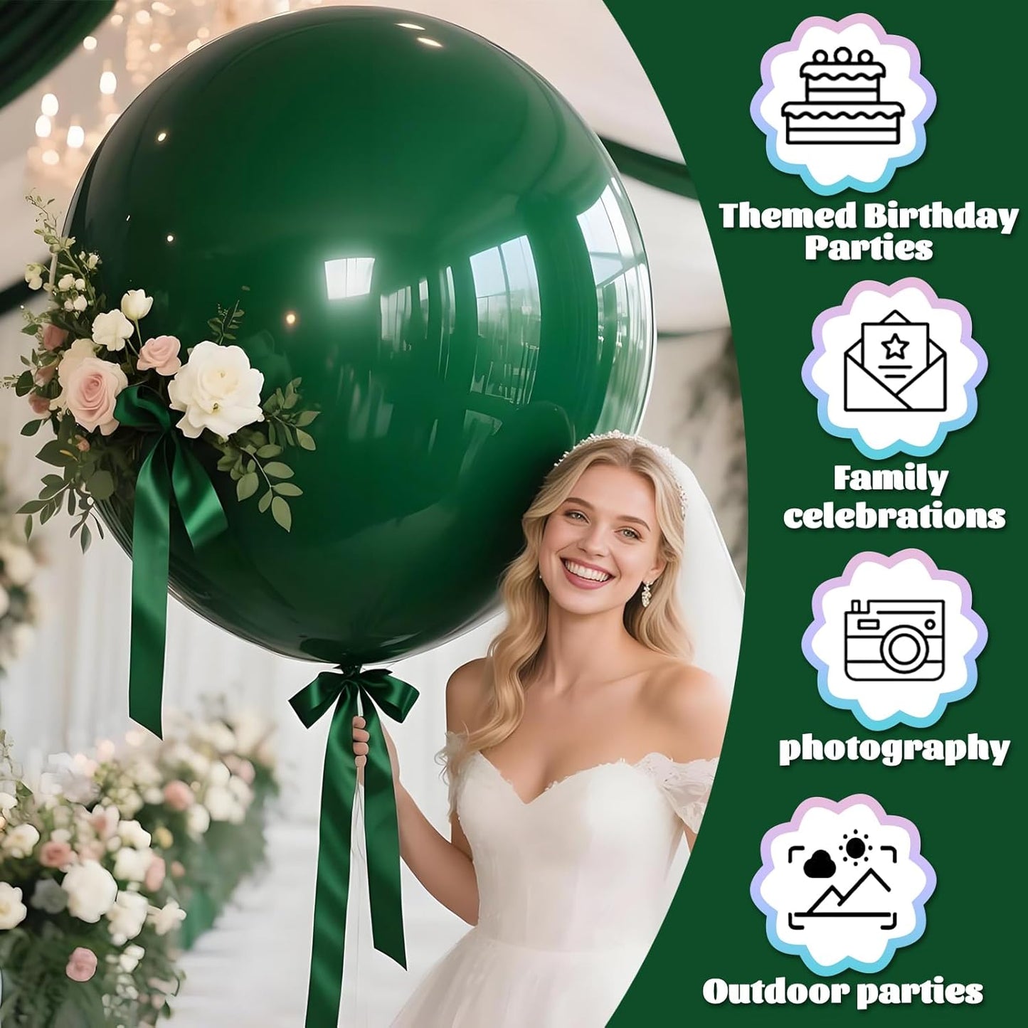 KAWKALSH Dark Green Giant Balloons 36 Inch, 9pcs Jumbo Green Balloons Large Round Emerald Green Latex Balloons for Baby Shower Christmas Jungle Safari Theme Party Decorations