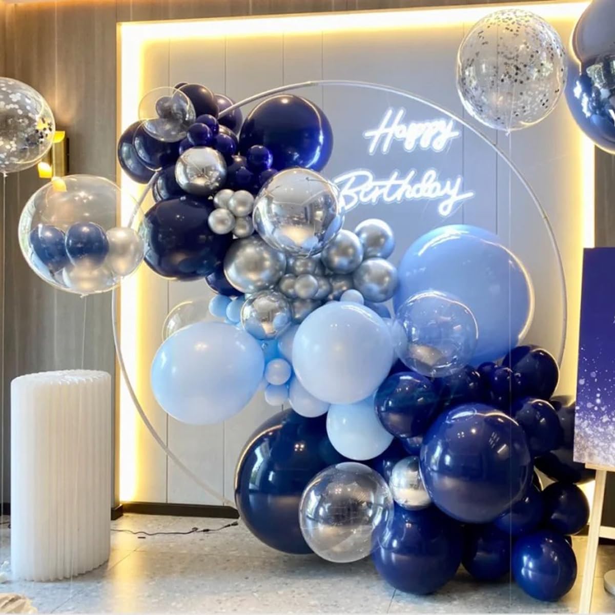 Blue Balloon Arch Kit, 147 Pcs Metallic Macaron Light Navy Blue Balloons Garland with Confetti for Baby Shower Birthday Wedding Ocean Themed Party Decoration