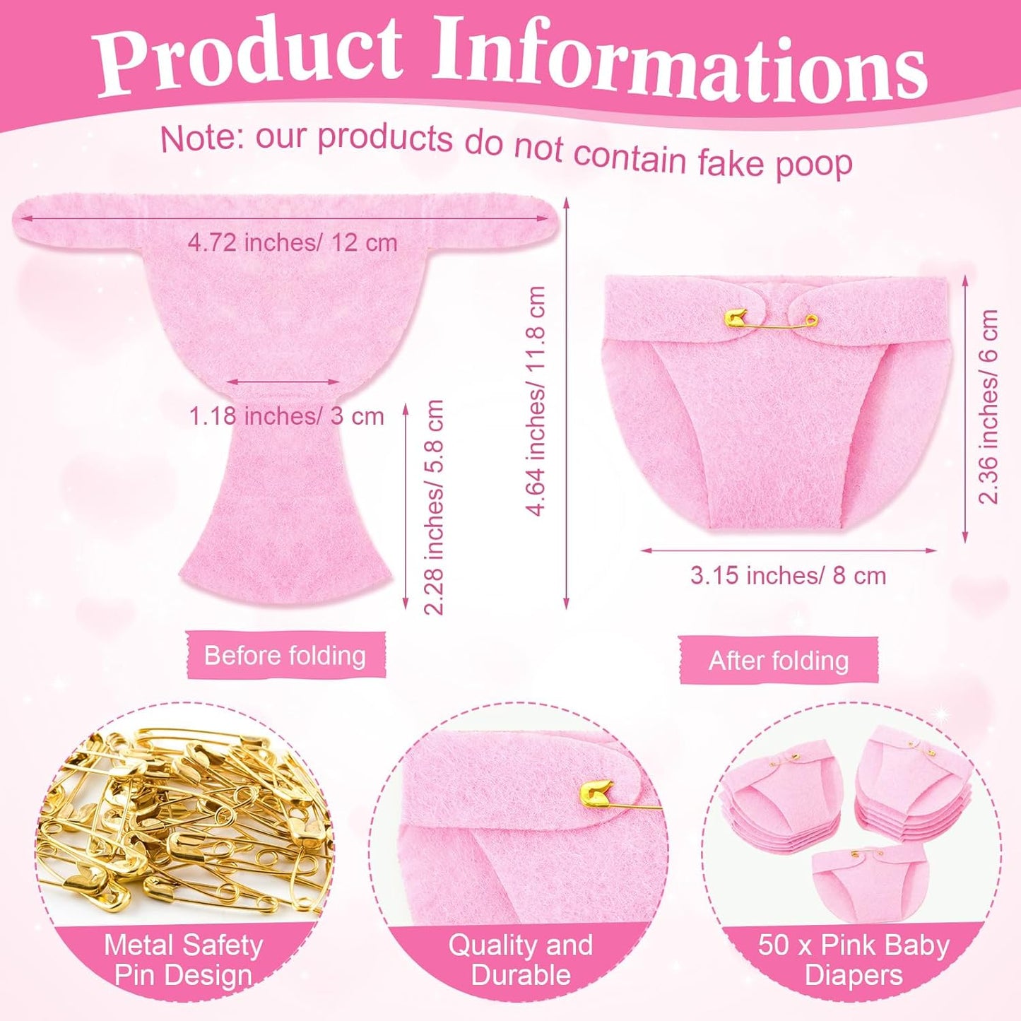 Roowest 51 Pcs Dirty Diaper Baby Shower Games Funny Wooden Sign with 50 Pcs Mini Diapers Cute Felt for Gender Reveal Party Baby Shower (Wildflowers)