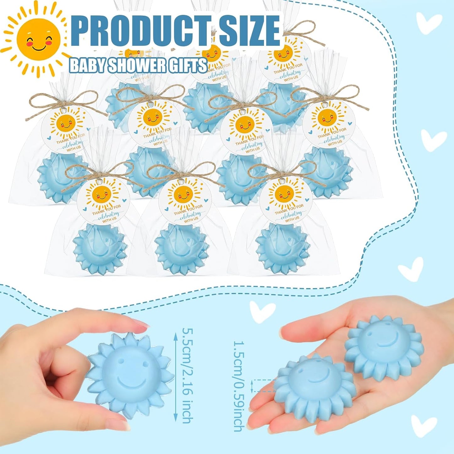 Demissle 40 Pcs Sun Soap Baby Shower Favors for Sunshine Party Here Comes the Son Baby Favors Mini Handmade Soap Gifts with Thank You Card for Guest Gender Reveal Party Decor(Blue)