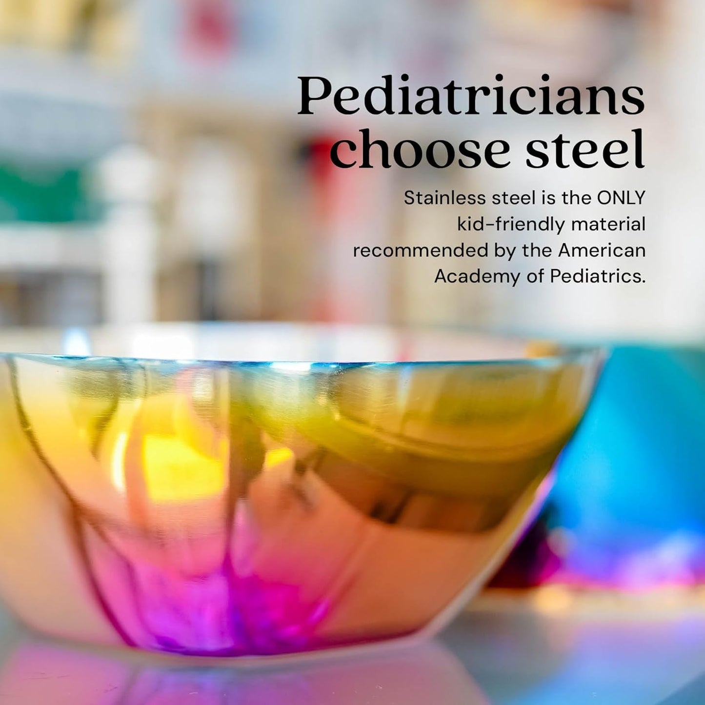 Ahimsa Stainless Steel Bowls for Kids | Non Toxic, Pediatrician Designed Toddler Bowls 12oz | Durable Metal Kids Bowl, Easy to Clean, Dishwasher Safe | Set of 4 Fun Rainbow
