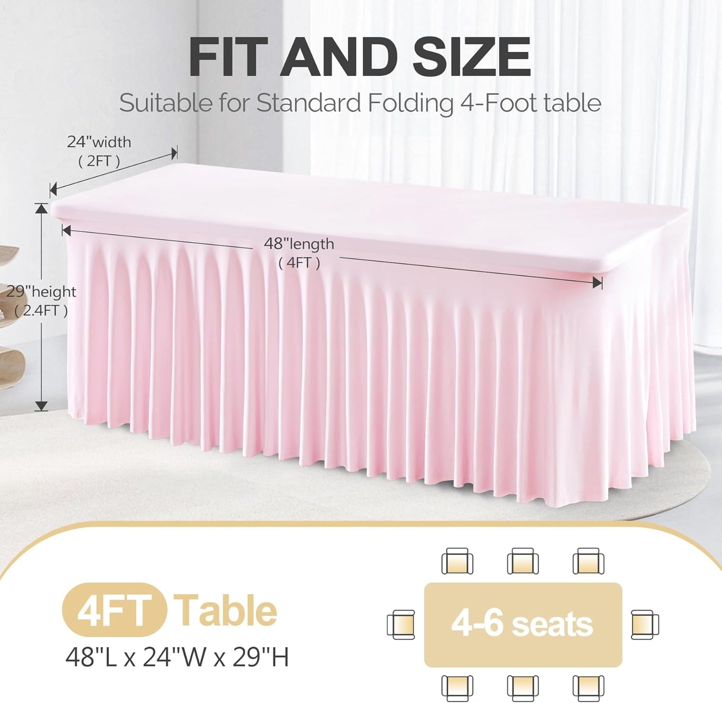 PARTISKY Pink Spandex Tablecloth for 4ft Rectangle Tables, Stretchable Table Cover Skirt for Folding Tables Weddings Parties Banquets Events Trade Shows and Dessert Table