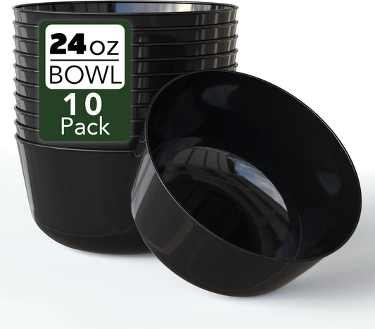 Trendables Plastic Bowls Disposable Bowls 24 Oz Bowl Set Of 10 Black Fancy Plastic Serving Dishes Perfect for Parties and Events Disposable Candy Bowl