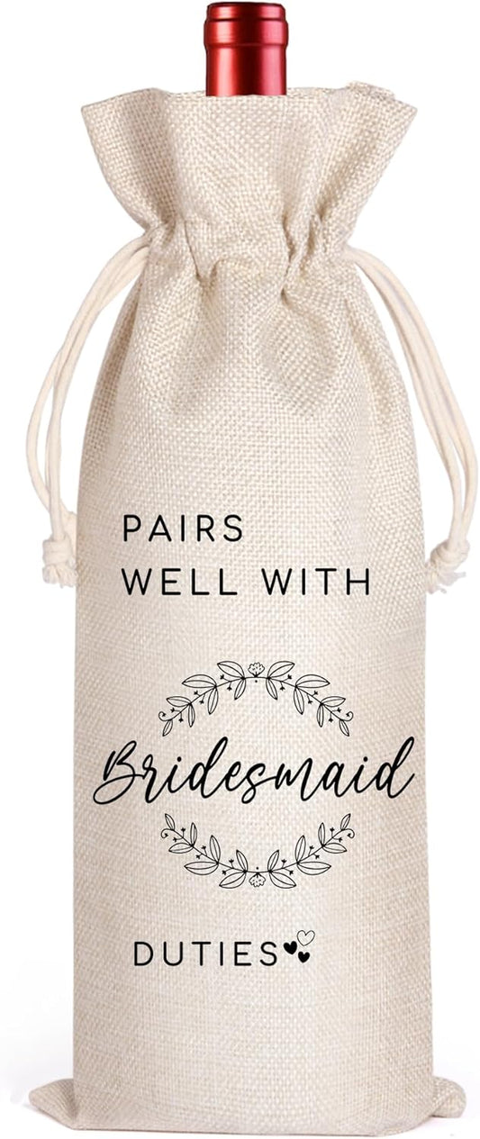LANBAIHE Pairs well with Bridesmaid Duties, Bridesmaid Proposal Wine Bag, Bridal Party Gifts Wine Bag, Bridal Shower, Engagement, Wedding