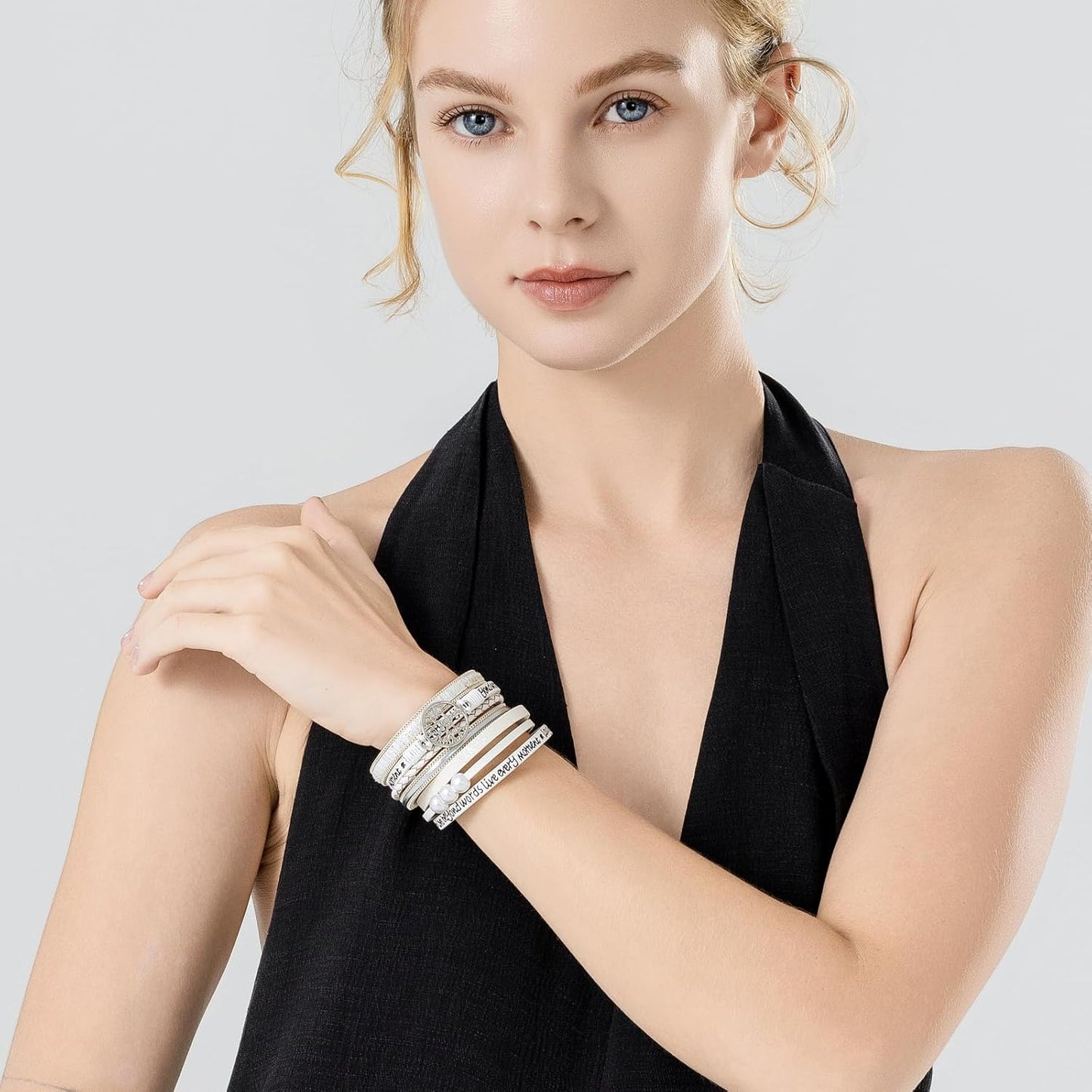 FANCY SHINY Tree of Life Leather Wrap Bracelet Inspirational Cuff Bangles Boho Pearl Bracelets with Magnetic Clasp Unique Jewelry Gifts for Women