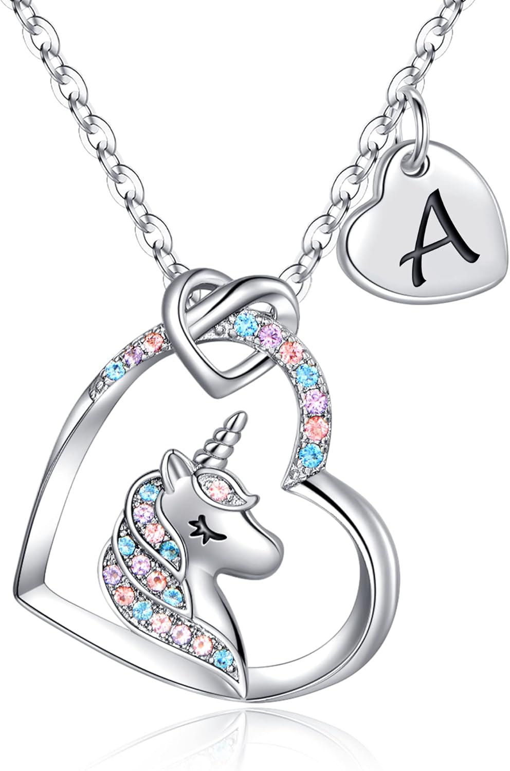 Hidepoo Stocking Stuffers for Teen Girls Kids - Colorful CZ Heart Pendant Initial Unicorn Necklaces for Girl Jewelry Birthday Gift Christmas Gifts for Grandkids Girls Kid