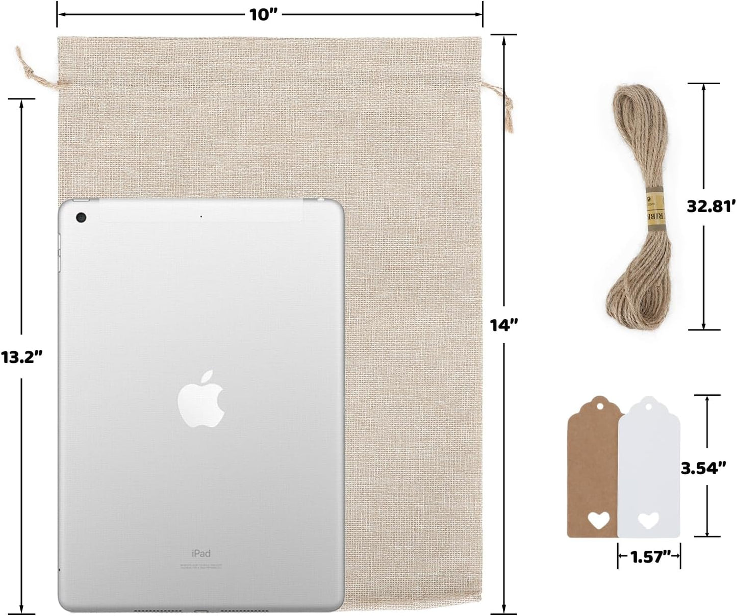 Burlap Bags in Bulk with Drawstring - 20Pcs 10x14 Favor Sacks for Wrapping Christmas or Thanksgiving Gifts, Clothes, Breads, For Birthday, Wedding, Rodeo Themed Party, Household Use