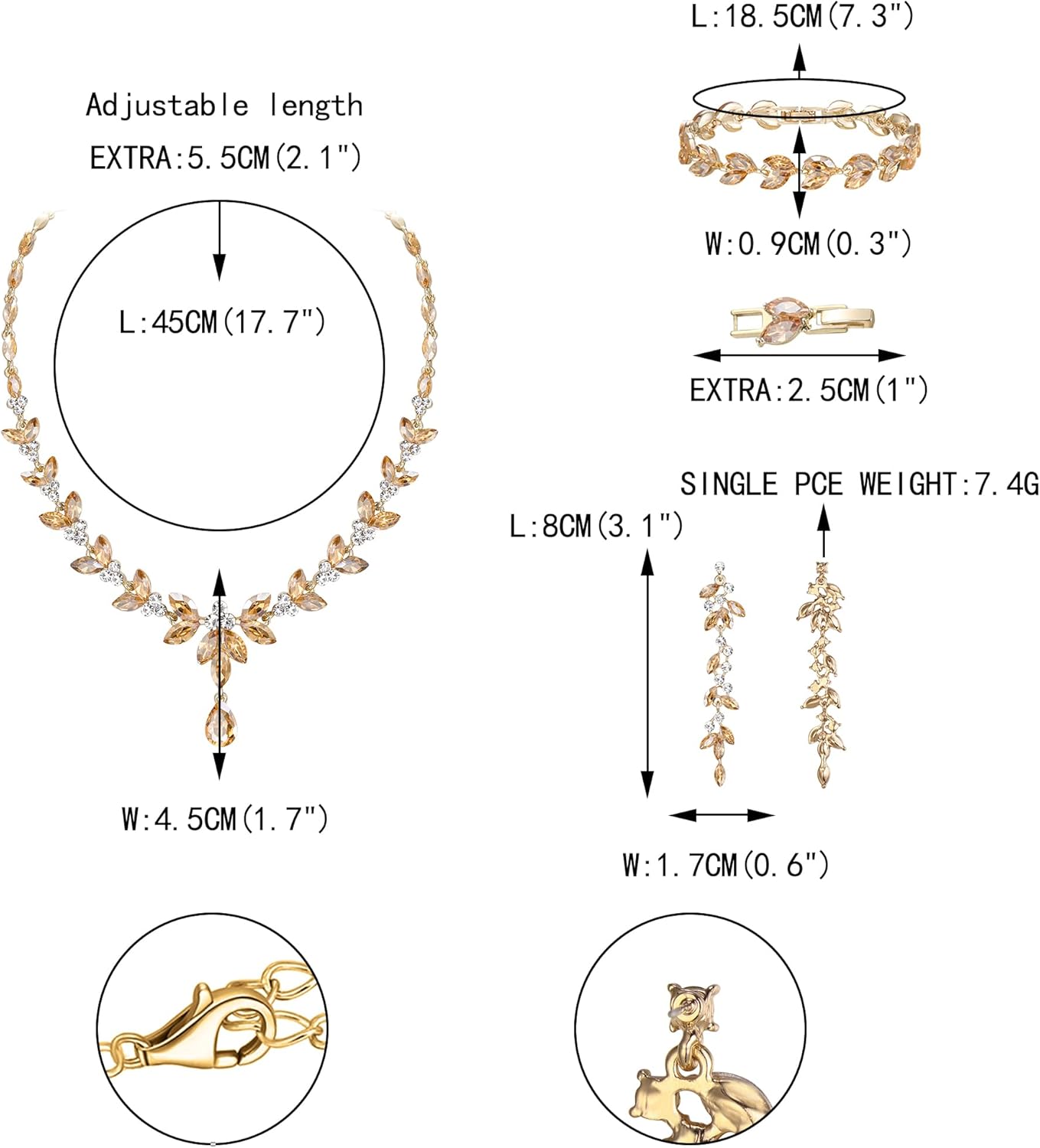 EVER FAITH Austrian Crystal Bridal Bridesmaid Jewelry Sets, Elegant Marquise Rhinestone Leaf Necklace Dangle Earrings Tennis Bracelet Set for Women