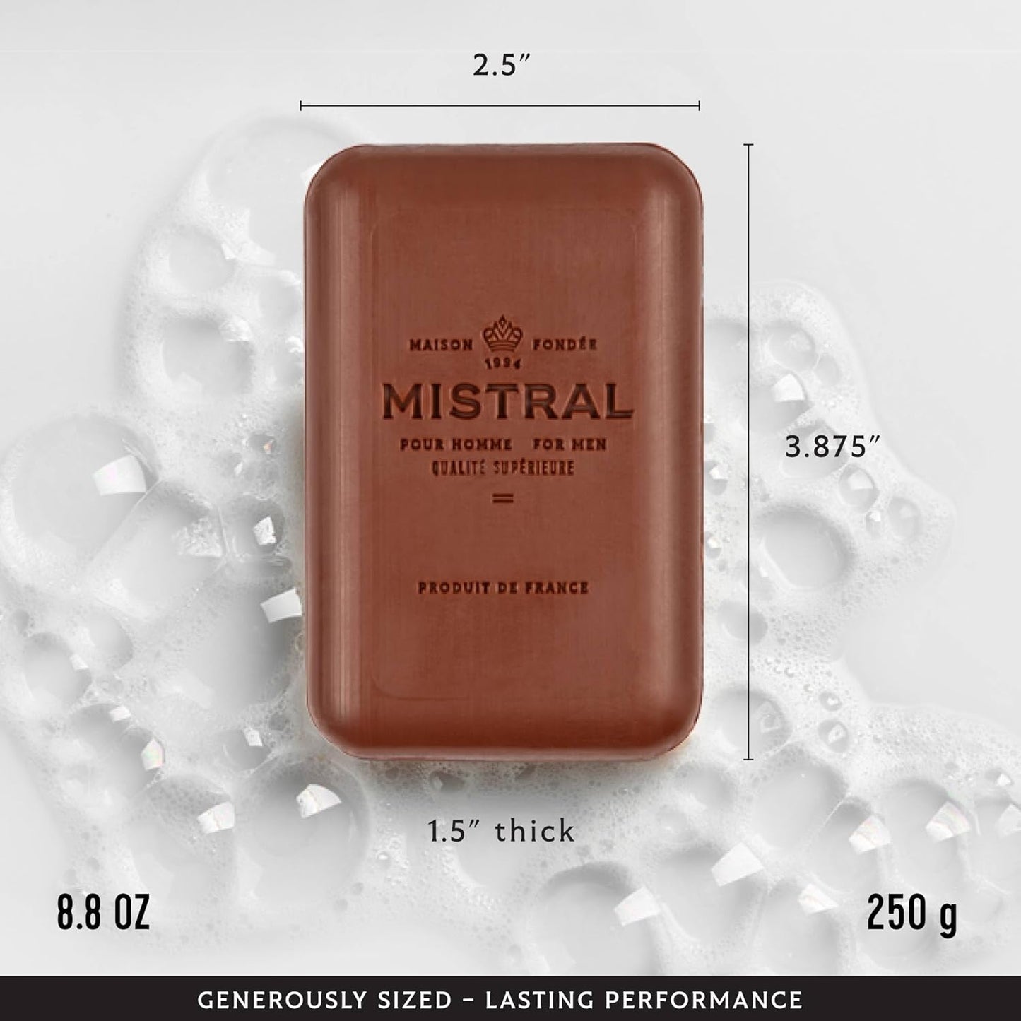 Mistral Mahogany Rum Luxury Bar Soap for Men | Men’s Natural Soap Bar | Paraben, Phthalates Free | Moisturizing & Triple-Milled Natural Soap for Men - Made in France | Large, 8.8 oz