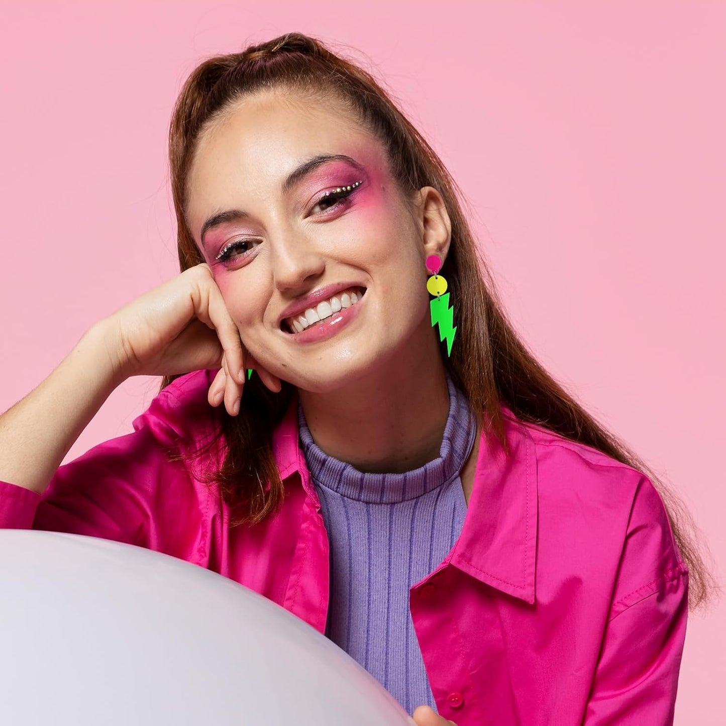 80s Neon Earrings for Women Acrylic Lightning Bolt Drop Earrings Retro 80s 90s Glow Party Accessories Neon Jewelry for Halloween Costume Outfit
