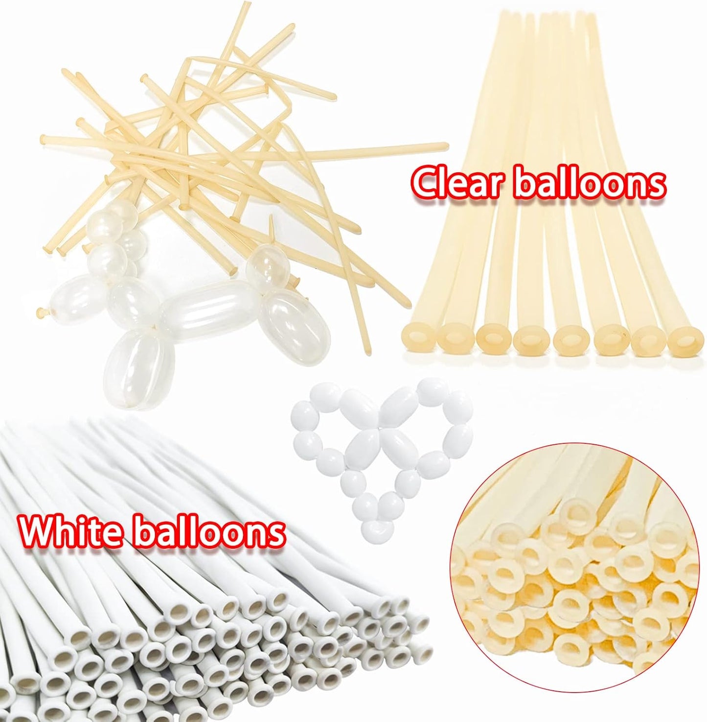 200 Pcs 260 Balloons Long Balloons White and Clear Twisting Animals for Balloon Arch Garland Birthday Wedding Party Decoration