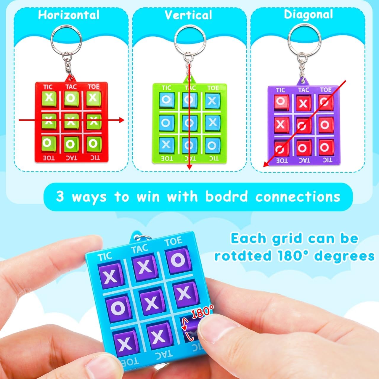 16 PCS Tic Tac Toe Game Christmas Party Favors Goodie Bags Stocking Stuffers for Kids 8-12 4-8, Classroom Treasure Chest Box Toys Prizes, Birthday Return Small Gift for Students Pinata Filler Bulk