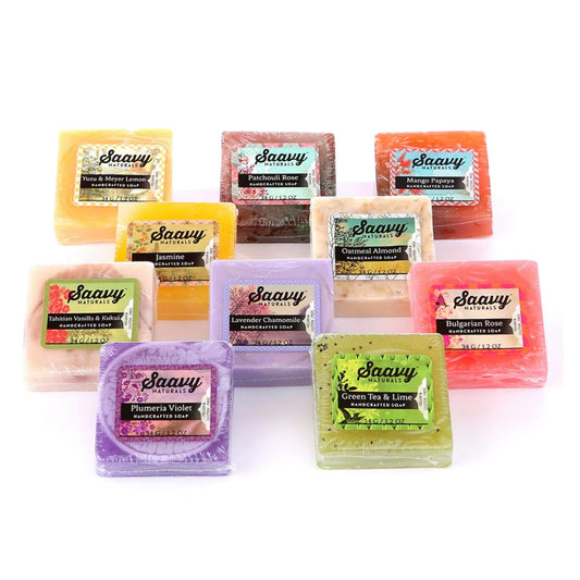 Saavy Naturals Bar Soap Plant-Based Ingredients - Made In USA Organic Bar Soap - Mini Soap Bars 10 Units Gift Set, Square Shaped Artisan Natural Soap Bar 1.2 Oz, 10 Pack.