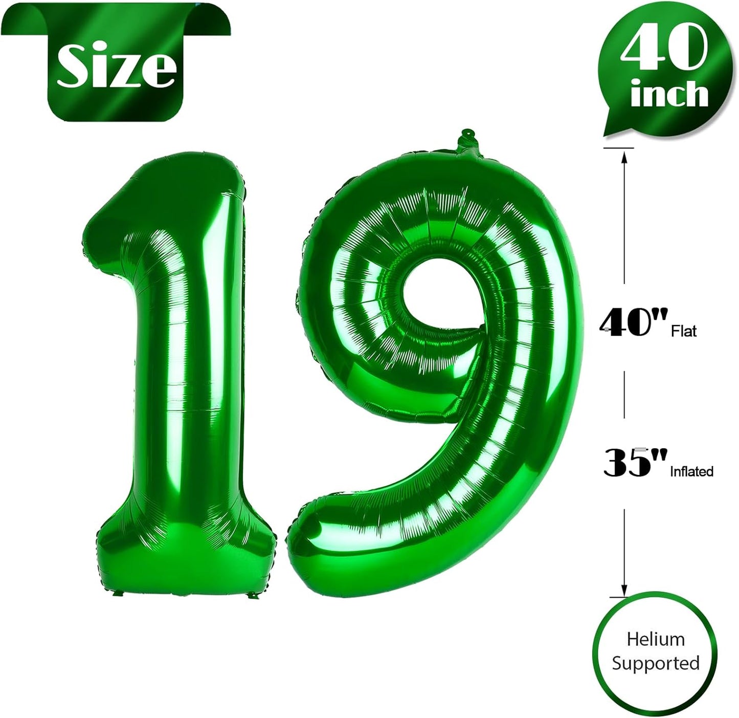 Green Number 19 Balloon 40 inch, 19 Number Balloons, 19th Green Birthday Decorations, 19 Year Old Girls Boys Party Supplies, St. Patrick's Day Games Theme Birthday Decorations