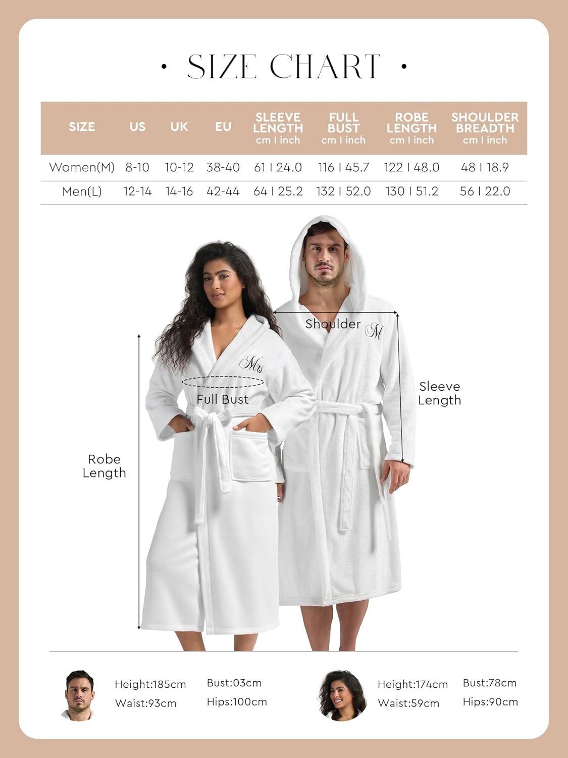 AW BRIDAL 2Pcs Mr and Mrs Robes for Couples Fleece, Matching Long Hooded Robes for Men Women, His and Hers Wedding Gifts