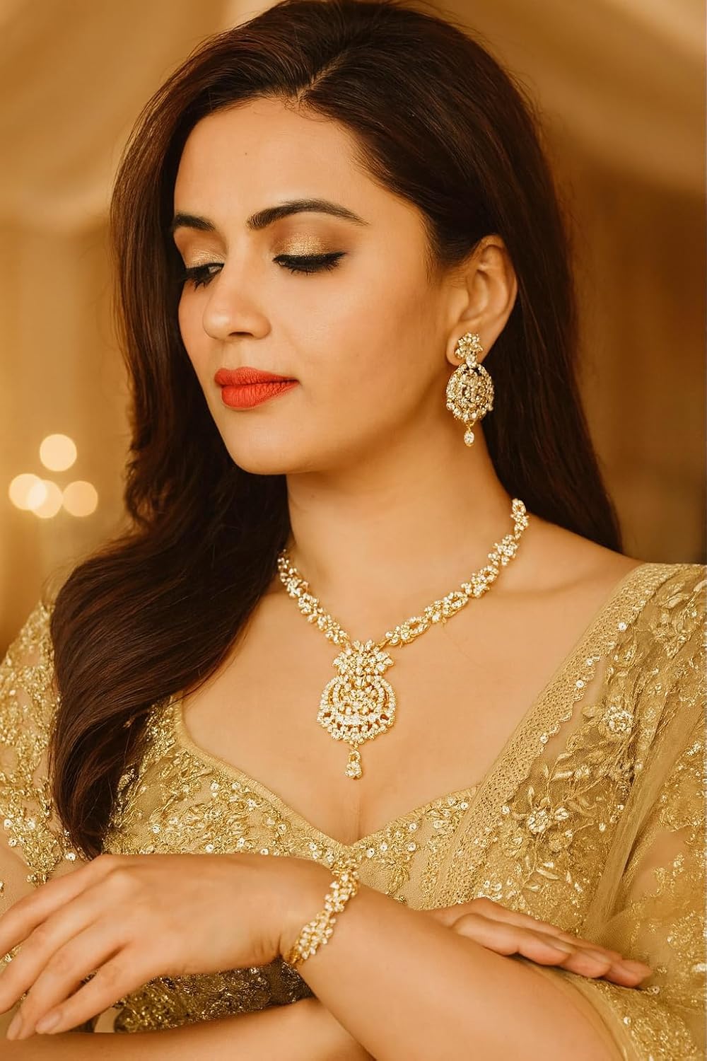Touchstone Indian jewelry sets for women maang tikka wedding guest gold necklace bollywood jewellery set pageant elegant prom bride accessories western crystal chunky rhinestone necklaces