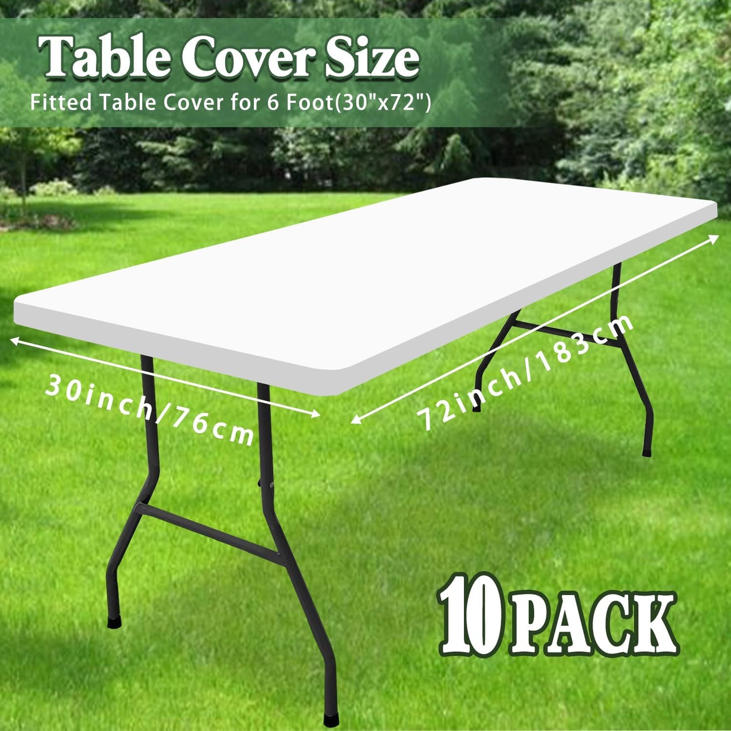 10 Pack Picnic Table Cover Fitted Tablecloths 6 Foot Rectangle Tables Elastic Waterproof Stretch Washable Patio Folding Outdoor Spandex Table Cloth for Camping Banquet and Parties (White,30" x 72")