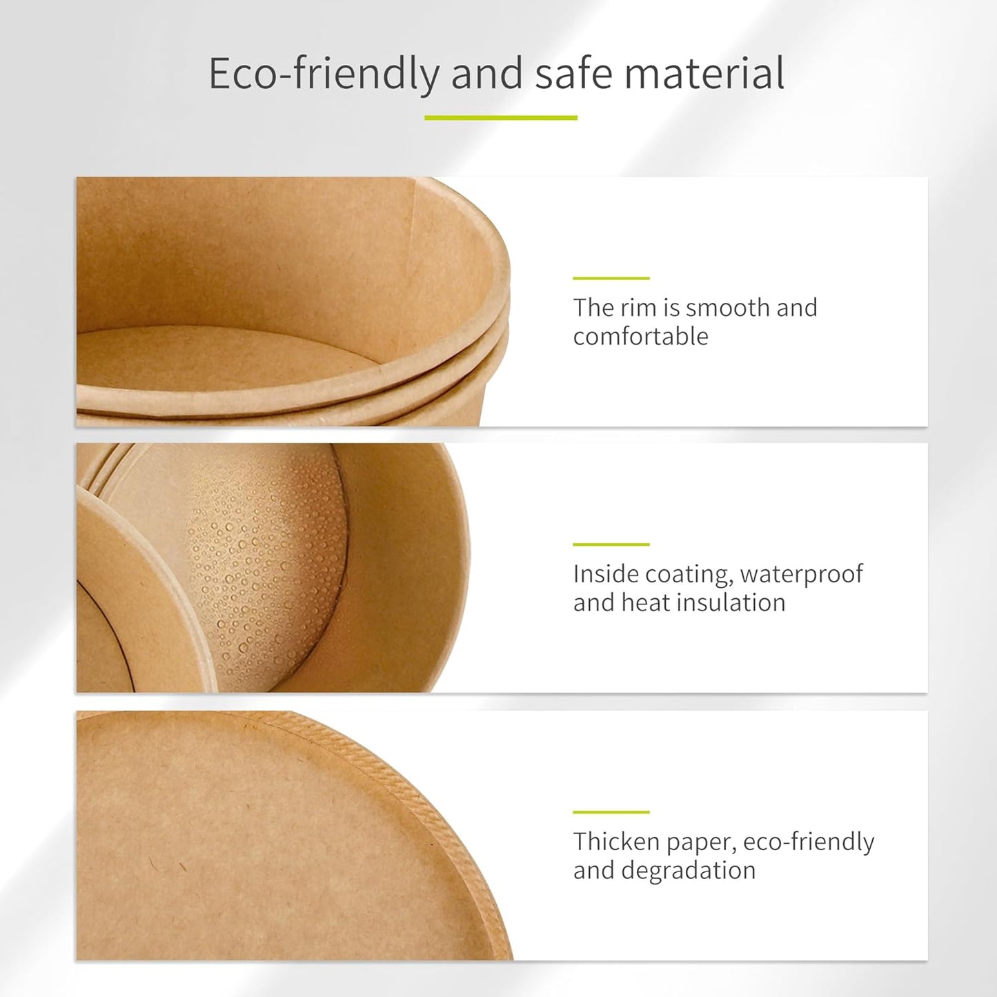 50 Pack 25 oz Paper Bowls, Disposable Soup Bowls, Heavy-Duty Salad Bowls, in Food Grade Kraft Paper Made, Eco-Friendly Durable No Leakage for Dessert Camping Food Party Disposable Serving Bowls