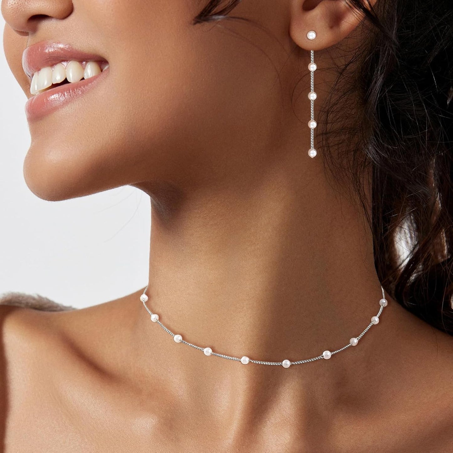 Gold Jewelry Set for Women - Dainty 14K Gold Plated Pearl Necklace and Earring Set with Drop Earrings, Bracelets, Choker Necklace - Wedding Jewelry Gift