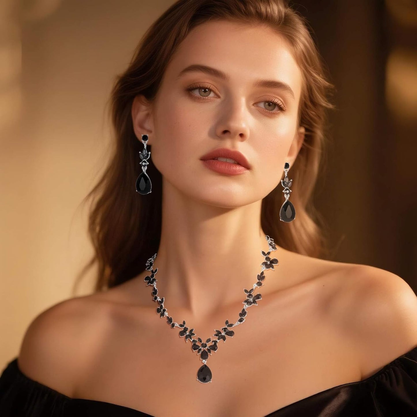 Kamirola Bridal Jewelry Set, Jewelry Set for Women, Necklace Dangle Earrings Bracelet Set, White Gold Plated (TR76)