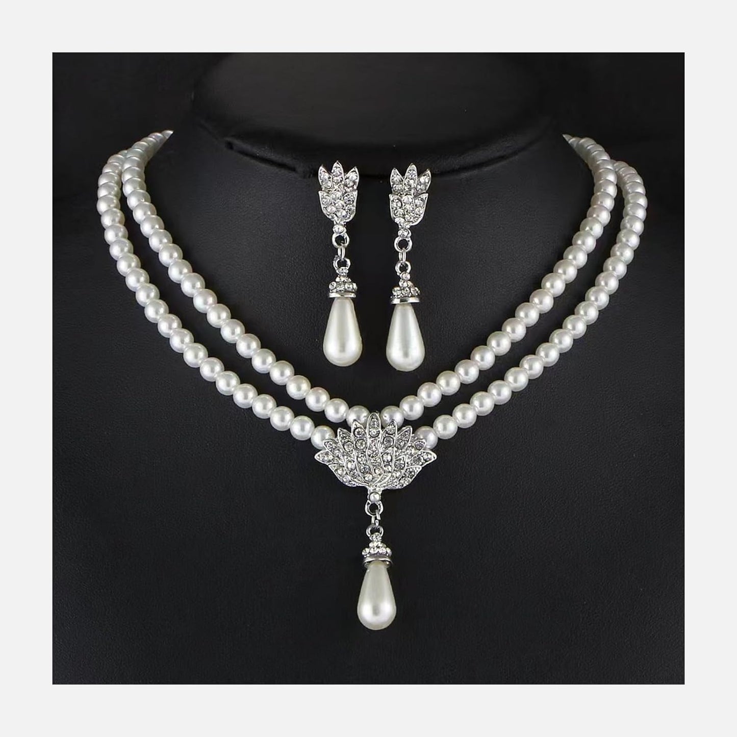 la luen Pearl Bride Wedding Jewelry Set Faux Pearls Crystal Rhinestone Necklace Earrings Bracelet Sets for Women Bridesmaid(3 PCS)