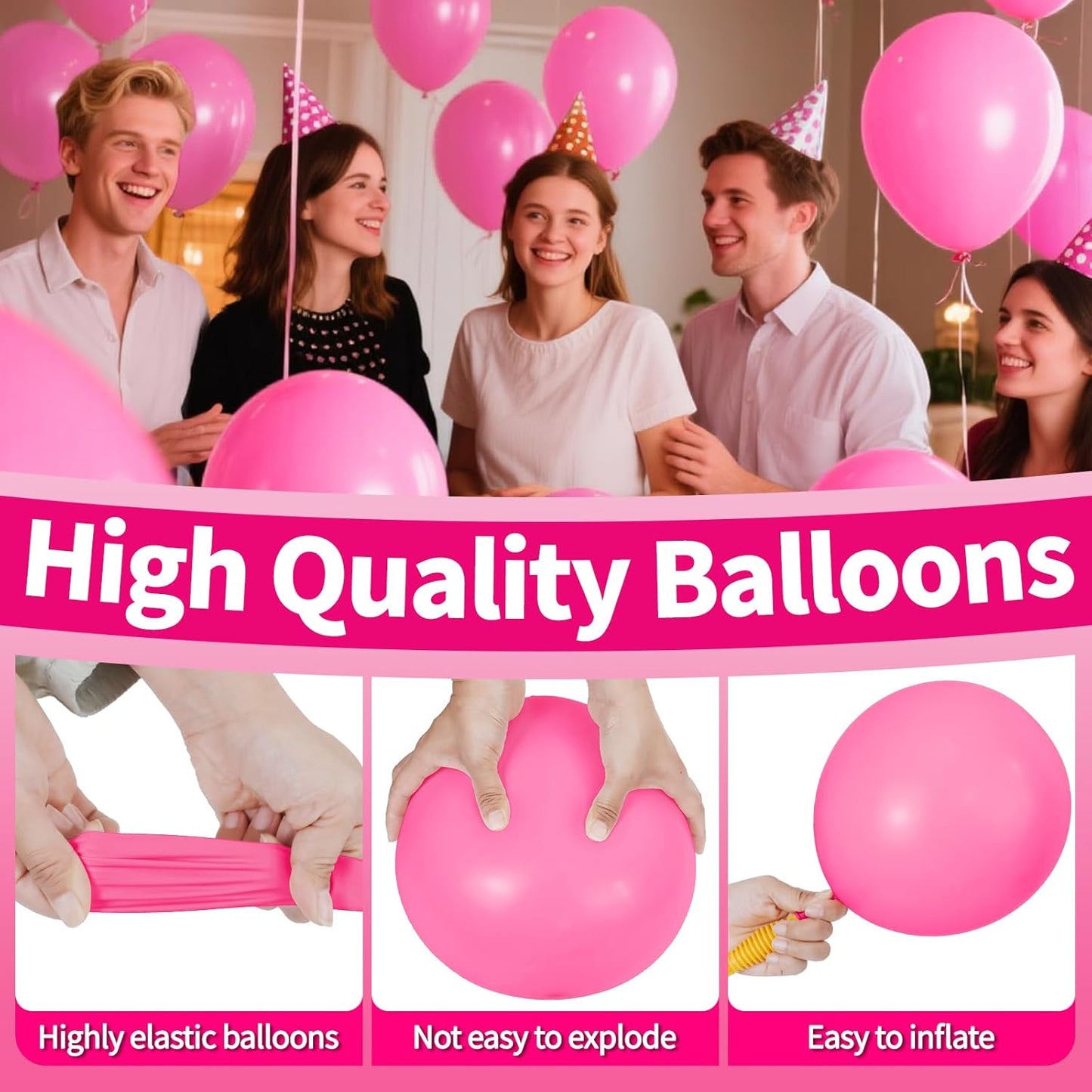 KAWKALSH Pink Balloon 110pcs,12 Inch Thickened Latex Party Balloons Helium Bright Color for Birthday Baby Shower Wedding Party Supplies Arch Garland Decoration