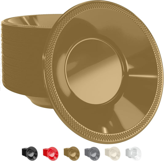 Party Solids 12 Oz Gold Plastic Bowls Disposable Bowls for Hot Food Soup 50 Pieces - For Soup, Salad, Cereal, Desserts & Party Supplies