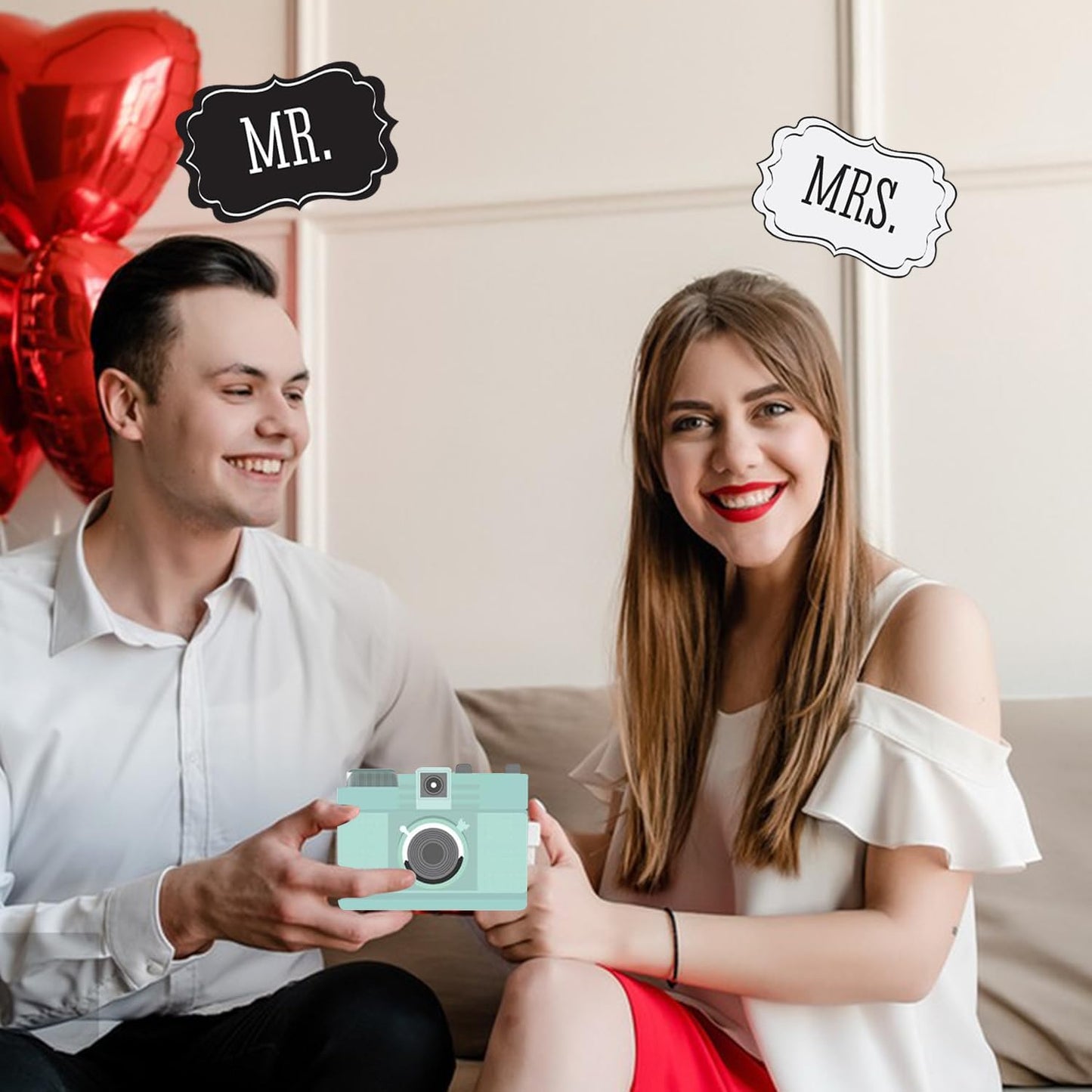 Wedding Photo Booth Props,31Pcs Set of Wedding Selfie Party Supplies&Decorations Supplies with Real Glitter Cute Wedding Backdrop and Selfie Station