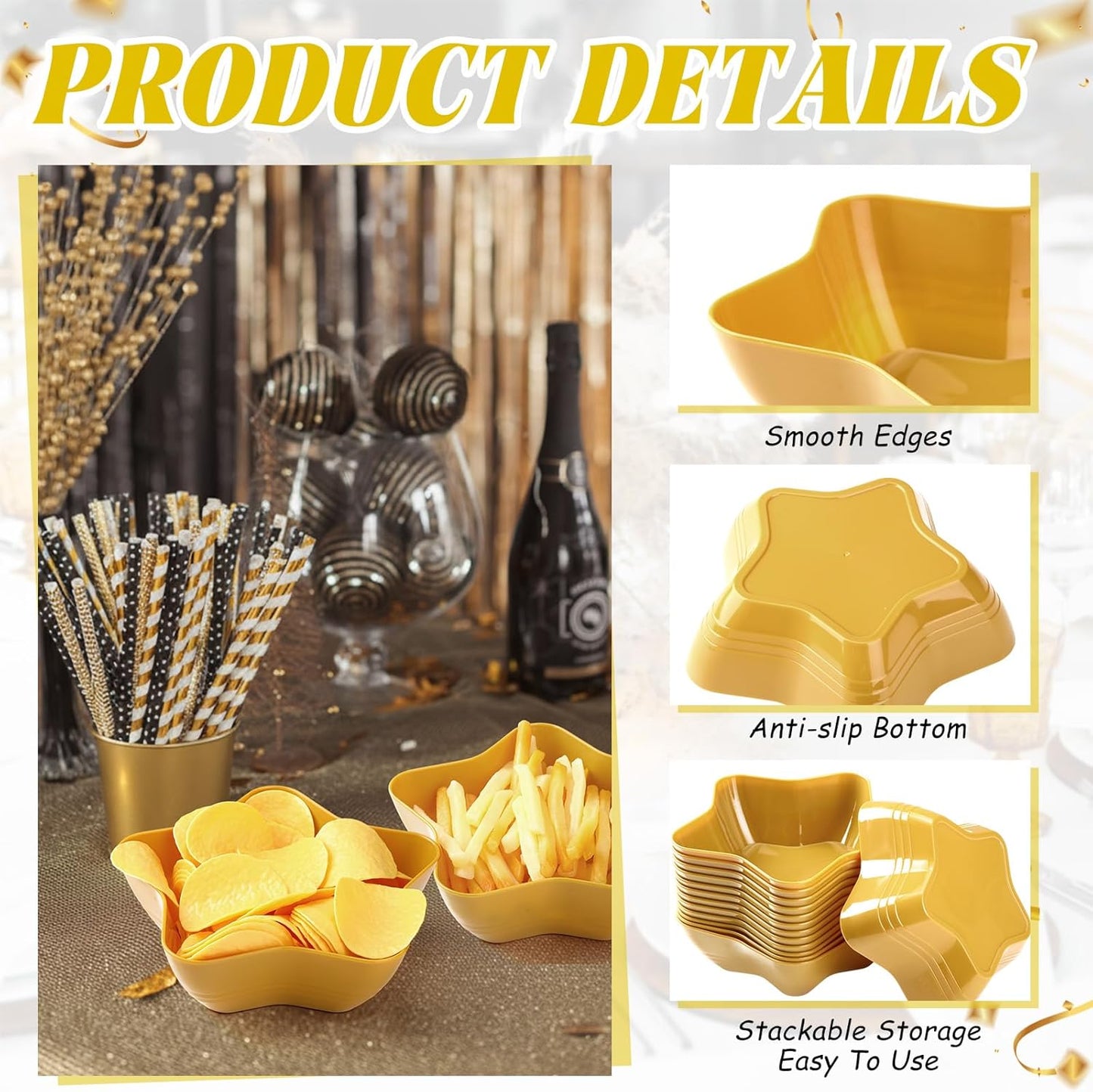 Honeydak 20 Pcs Gold Star Shaped Plastic Bowls Star Dessert Plates Gold Snack Salad Bowl Party Candy Bar Containers Serving Dishes for Chips Buffet Salad